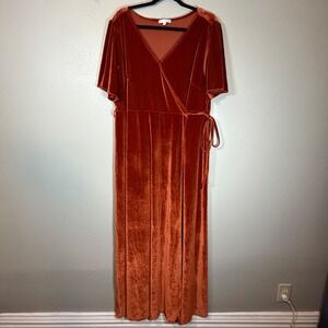 Baltic Born Rust Velvet Wrap Maxi Dress Womens 3XL Short Sleeve Formal Gown